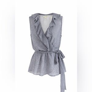 Max Studio Black White Gingham Ruffle Wrap Peplum Top Size M
